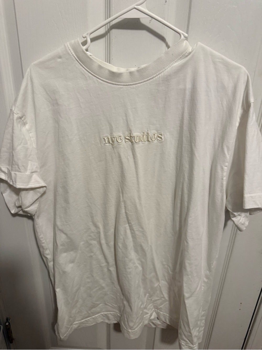 H&M White Long Sleeve Tee with Subtle Embroidered Logo